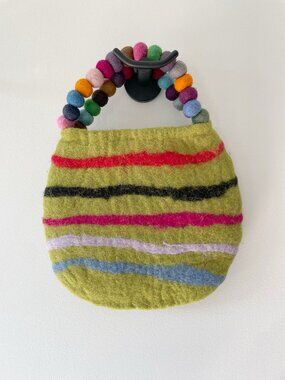 Rising Tide Wool Felted Bag Handmade Colorful Beaded Handle